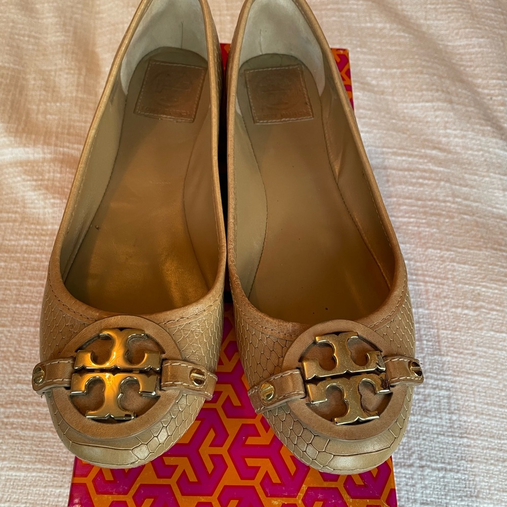 Tory Burch Aaden Ballet-Walnut-Vitraux Snake Print-Size 8